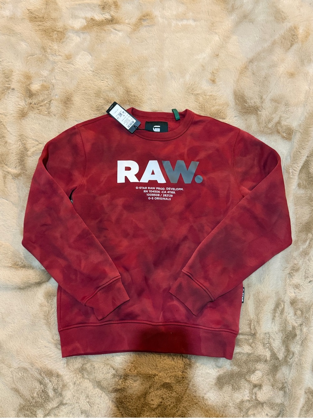 MENS GSTAR G STAR RAW CREW NECK SWEATSHIRT MEDIUM RED TIE DYE ONE OF A KIND NEW